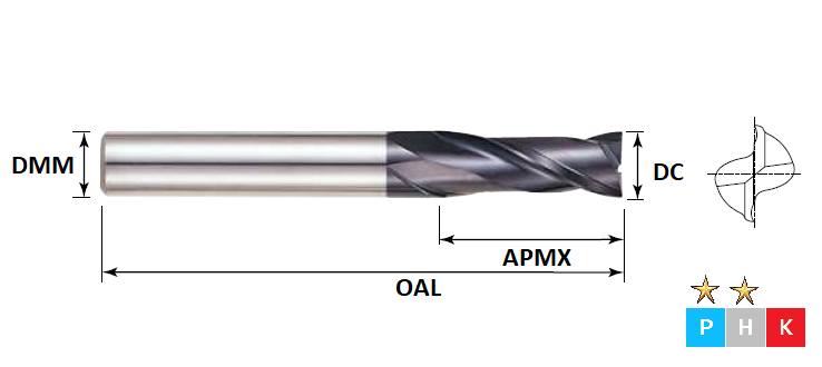 6.0mm 2 Flute (15mm Length of Cut, 80mm Overall) Long Series Pulsar DMX Carbide Slot Drill